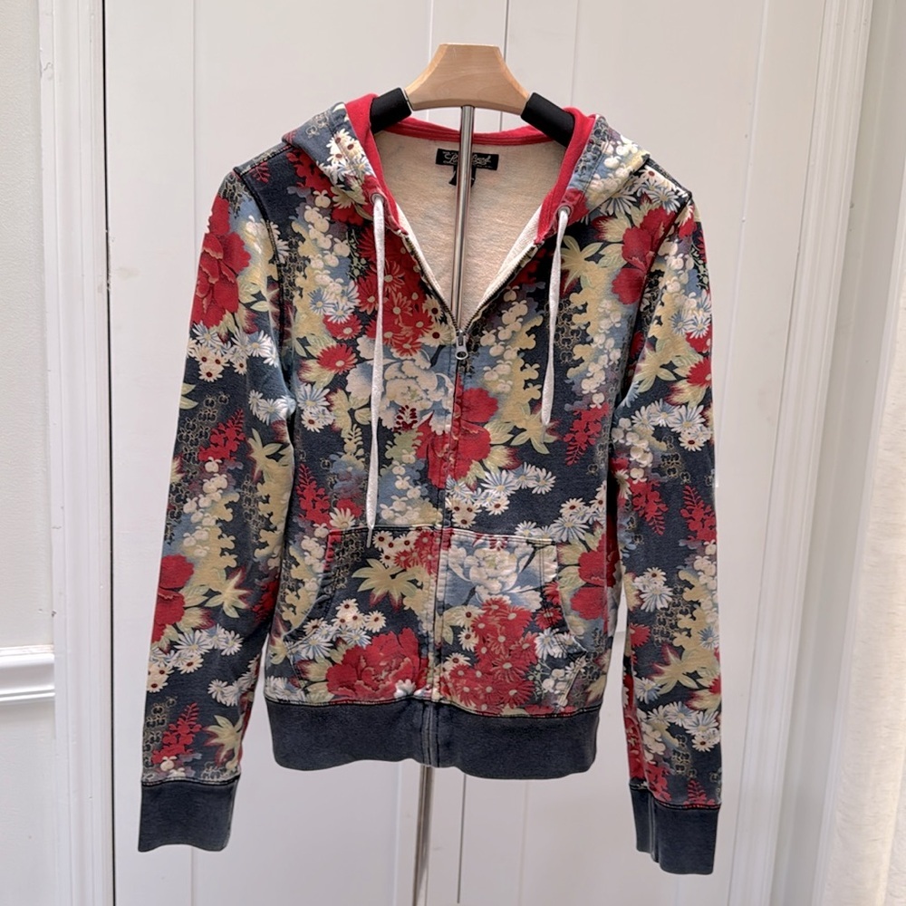 Lucky Brand Y2K Asian Floral Zip Hoodie Boho Retro S Vintage Fashion Streetwear - Picture 4 of 10